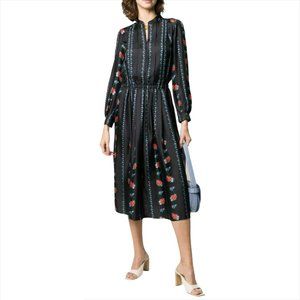 TORY BURCH FLORAL STRIPE SILK MIDI DRESS WITH TAGS